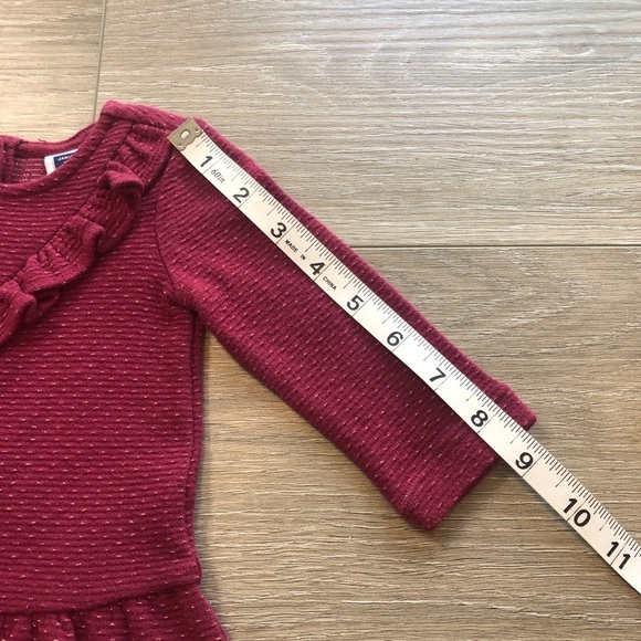 Janie And Jack Ruffle Maroon Holiday Dress Long Sleeve Size 3-6 Months - Picture 4 of 9